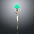 Ornate Tribal Ceremonial Weapon With Green Feather Decoration Ivory Staff And Golden Accents