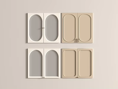 White And Beige Wardrobe Doors With Circular Arched Glass Panels And Double Design 3d model