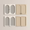 White And Beige Wardrobe Doors With Circular Arched Glass Panels And Double Design