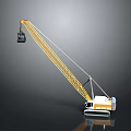 Yellow Construction Crane with Long Boom and Grab Bucket White and Orange Body