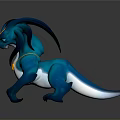 Blue Horned Dragon Mythical Creature Standing With Golden Accents And Smooth Scales