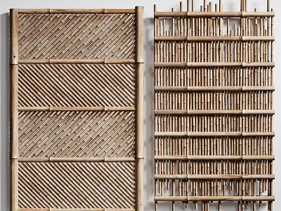 Bamboo Room Dividers With Diagonal Weave And Vertical Slat Designs For Interior Decoration 3d model