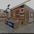 Modern Tobacco and Liquor Store Interior With Wooden Shelves Alcohol Bottles Display And Front Counter
