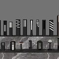 Modern Outdoor Lights With Various Stylish Designs Displayed On Marble Platform 3d model