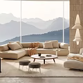 Cozy Modern Luxury Beige Sofa Set For Spacious Bright Panoramic Mountain View Living Room