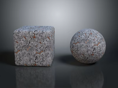 Textured Stone Cube And Sphere With Gray Surface And Natural Patterns 3d model