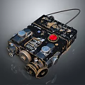 Black Vintage Control Device With Red Button Silver Knobs And Worn Metal Surface 3d model
