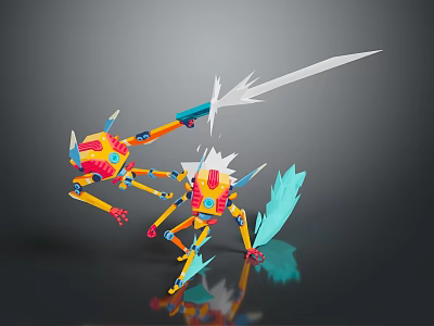 Game Movie Character Mechanical Multi Legged Yellow Red Body White Sword Blue Energy Flames 3d model