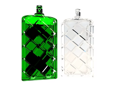 Elegant Perfume Cosmetic Glass Bottles with Green Transparent Design and Diamond Pattern Details 3d model