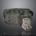 Ancient Brick Wall Structure Covered With Green Moss And Weathered Bricks