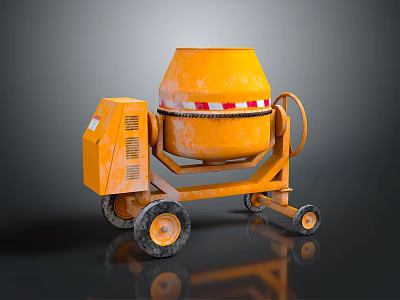 Orange Mobile Concrete Mixer With Mixing Drum And Wheels For Construction 3d model
