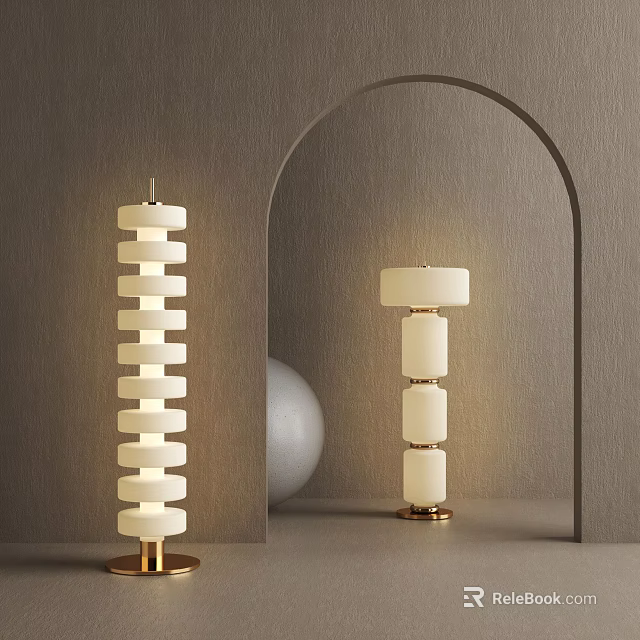 Modern Floor Lamps With Layered White Shades And Gold Bases For Interior Design 3d model 