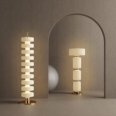 Modern Floor Lamps With Layered White Shades And Gold Bases For Interior Design 3d model