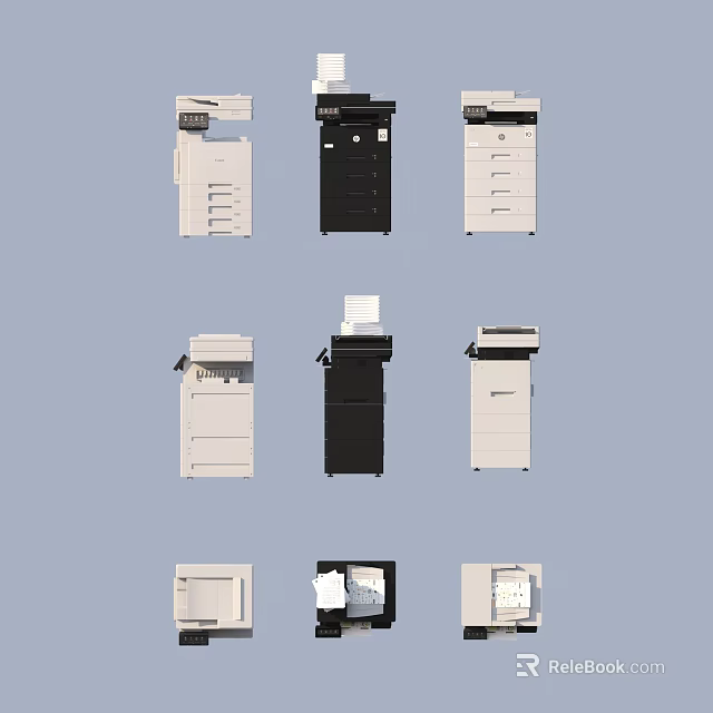 Various Black And White Office Appliances Multifunctional Models For Office Space 3d model