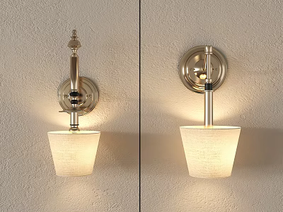 Stylish Wall Sconces With Brass Base Textured White Shade Soft Illumination On Beige Wall 3d model