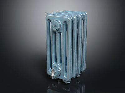 Modern Blue Vertical Metal Radiator With Fins For Home Heating Decorative Design 3d model