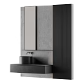 Modern Bathroom Sink Vanity With Gray Wall Mirror And Black Accents