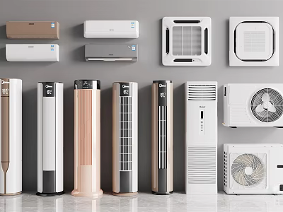Wall Mounted Floor Standing Window Air Conditioners and Fans in White Gold Brown Modern Design 3d model
