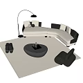 Modern L Shaped Fabric Sofa And Round Coffee Table Set With Floor Lamp And Cushions