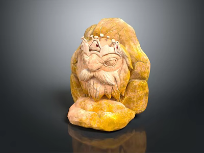 Mythical Fantasy Game Character Yellow Stone Sculpture With Bearded Face And Crown Ornaments 3d model
