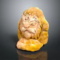 Mythical Fantasy Game Character Yellow Stone Sculpture With Bearded Face And Crown Ornaments