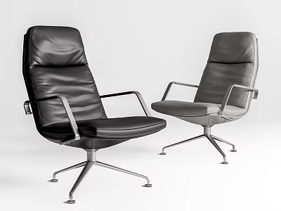 Modern Leather Office Chairs With Metal Armrests Star Base Black Gray 3d model