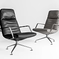 Modern Leather Office Chairs With Metal Armrests Star Base Black Gray