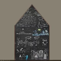House Shaped Chalkboard Wall Decor With Hand Drawn Kids Doodles And Art