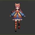 3D Anime Girl Character With Cat Ears Hat Pink Hair And Colorful Outfit