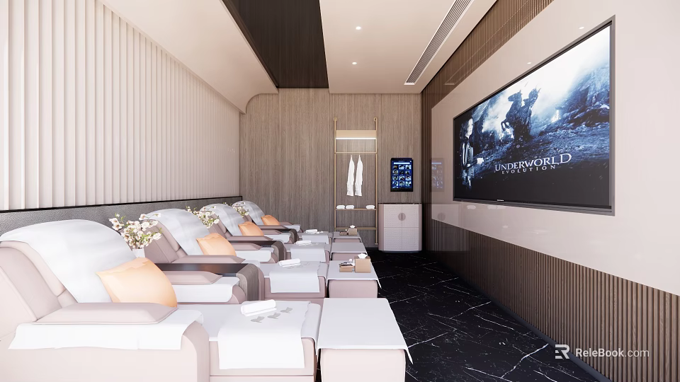 Clubhouse Luxury Cinema Room With Comfortable Seats And Large Screen Projection 3d model 