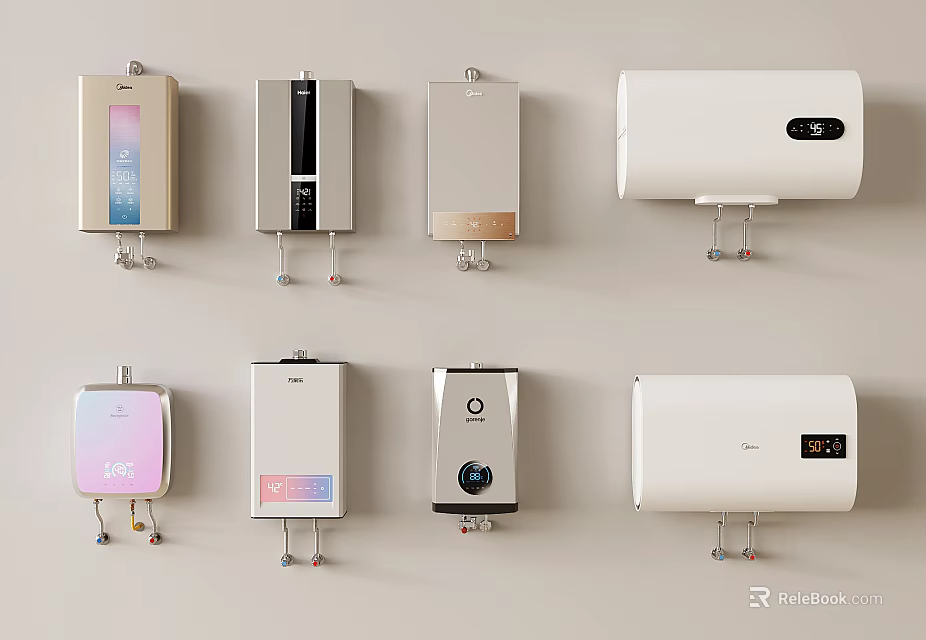 Modern Wall Mounted Water Heaters As Practical Household Appliances With Sleek Designs 3d model 