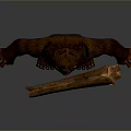Furry Brown Creature Holding Large Wooden Log Standing On Gray Background