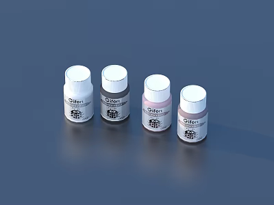 Stylish Four Cosmetic Bottles With White Lids And Labeled Skincare Contents For Daily Use 3d model