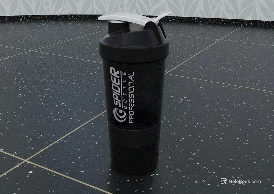 Black Spider Progressional Shaker Cup for Fitness Workout and Protein Mixing on Speckled Black Floor 3d model 