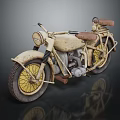 Vintage Motorcycle With Worn Body Yellow Spoked Wheels And Brown Seats