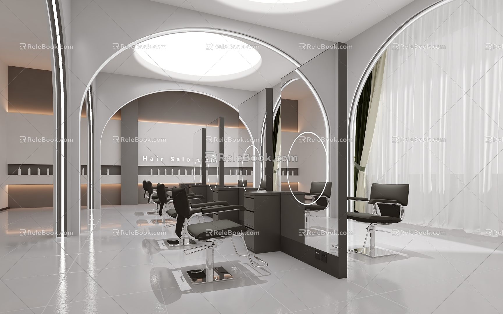 Hair Salon Arch Shaped Wall Minimalist Beauty Salon Scalp SPA Shop 3d model