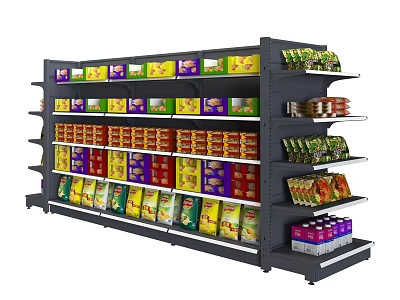 Retail Display Shelves Well Stocked With Various Packaged Goods On Multiple Layers 3d model