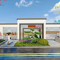 Chinese Style Landscape Wall With Grille Design Green Plants Pedestrians And Bicycle Path