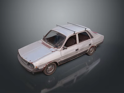 Vintage Silver Sedan With Roof Rack Classic Retro Exterior Design 3d model