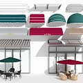 Colorful Outdoor Awnings in Green Red and Striped Designs for Cafe and Patio Use