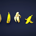 Fresh Bananas in Various Stages of Peeled and Unpeeled Arranged on Dark Background