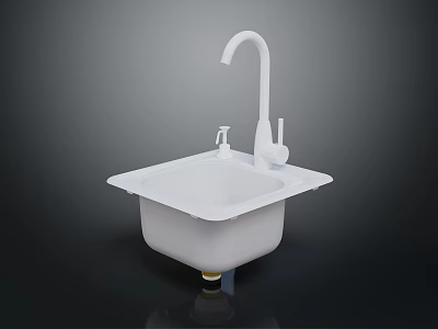 Modern White Square Washbasin With Sleek White Faucet In Bathroom Design 3d model