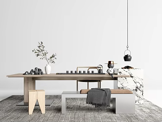 New Chinese Tea Table and Chair Tea Table and Chair Combination 3d model
