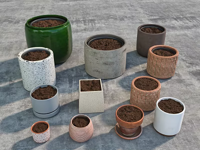 Garden Decor With Various Planters In Different Colors Shapes And Textures 3d model