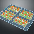 Cartoon Residential Area Scene With Orange Roof Houses Arranged Streets Green Lawns And Cars
