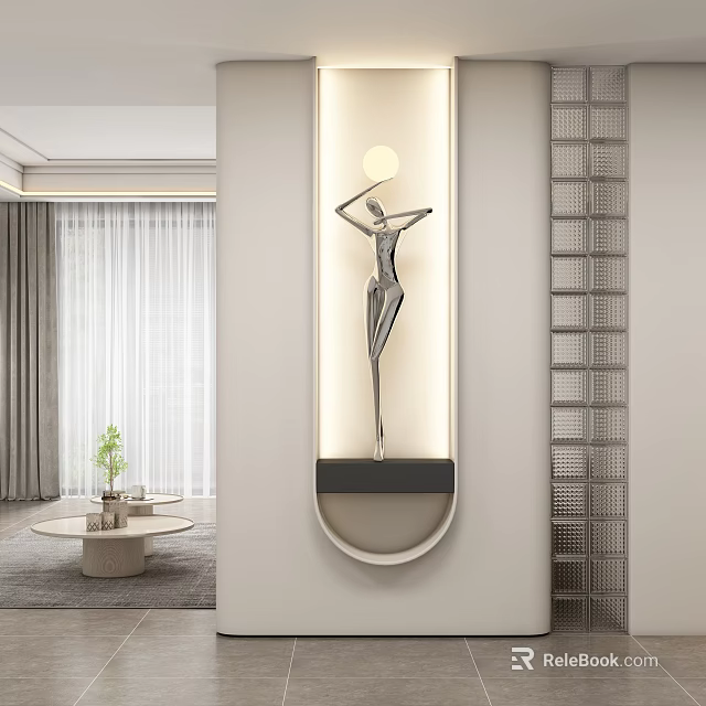 Modern Entryway Hallway Interior With Illuminated Niche And Sculpture Decor 3d model 