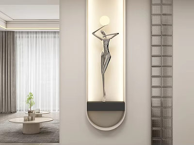 Modern Entryway Hallway Interior With Illuminated Niche And Sculpture Decor 3d model