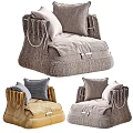 Modern Minimalist Single Sofa Design With Neutral Tones Linen Fabric Tassel Details And Throw Pillows