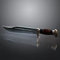 Sharp Metal Dagger With Wooden Handle And Decorative Metal Accents On Dark Surface
