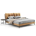 Modern Double Bed With Brown Upholstered Headboard Gray Linen And Side Table 3d model